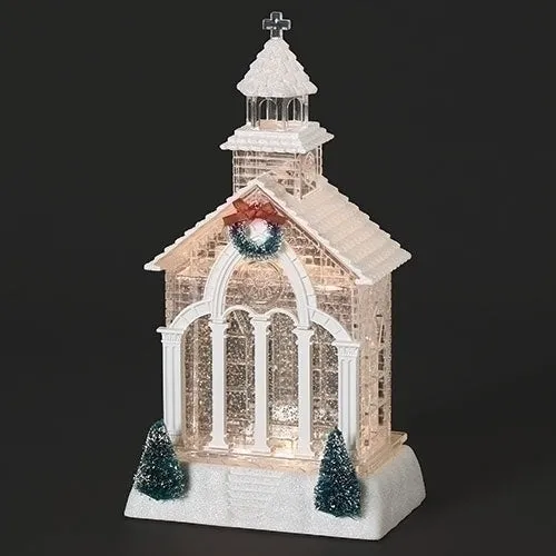 11.5"H Lighted Swirl Church w/Tree & Wreath