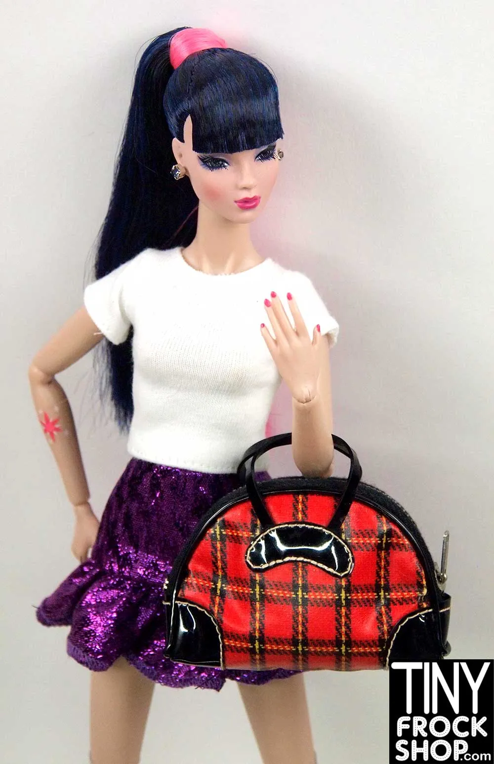 12" Fashion Doll Vintage Winter Holiday #975 Plaid Travel Bag