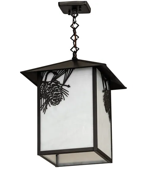 14"Sq Seneca Winter Pine Outdoor Pendant