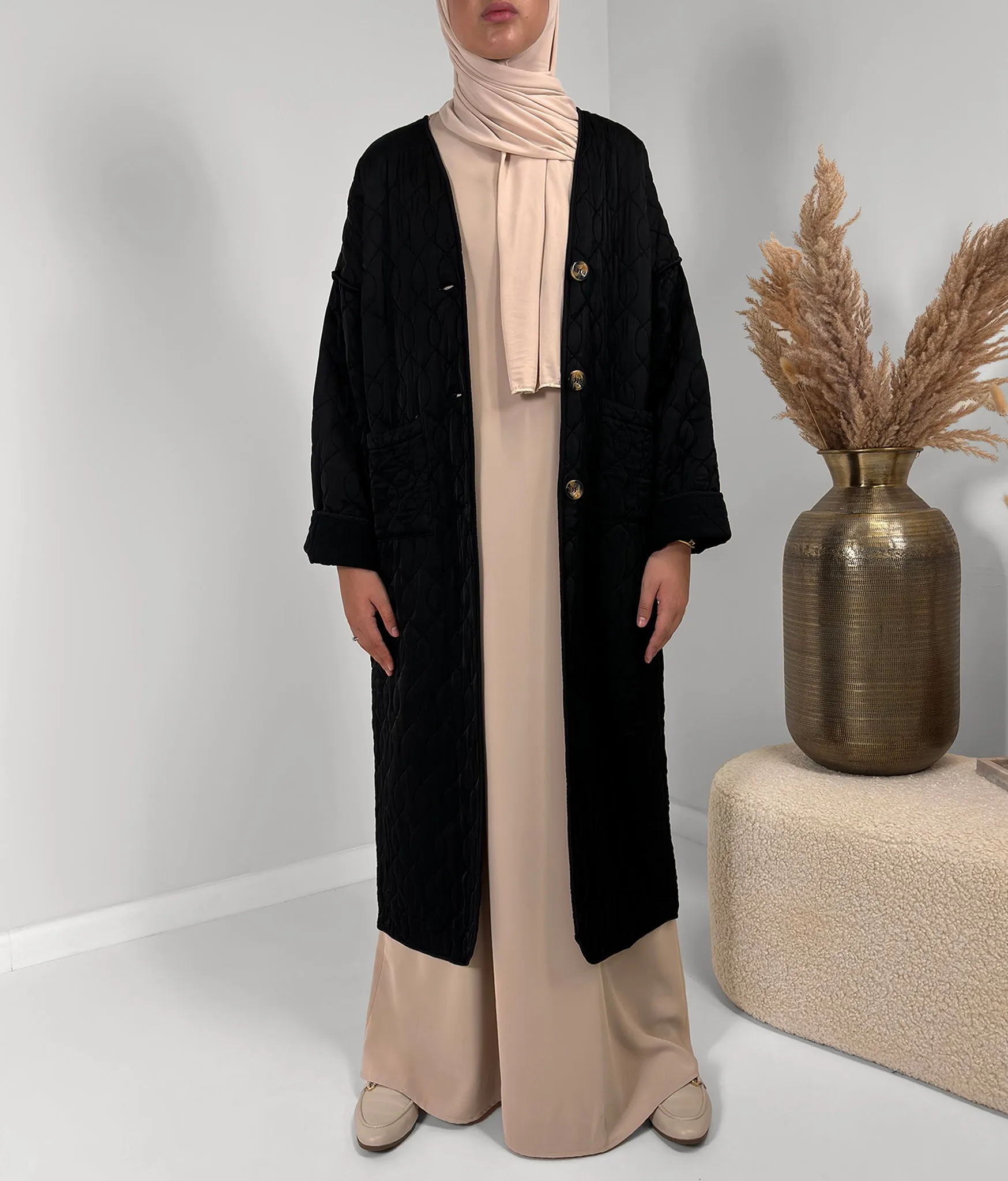 Amina Quilted Coat - Black