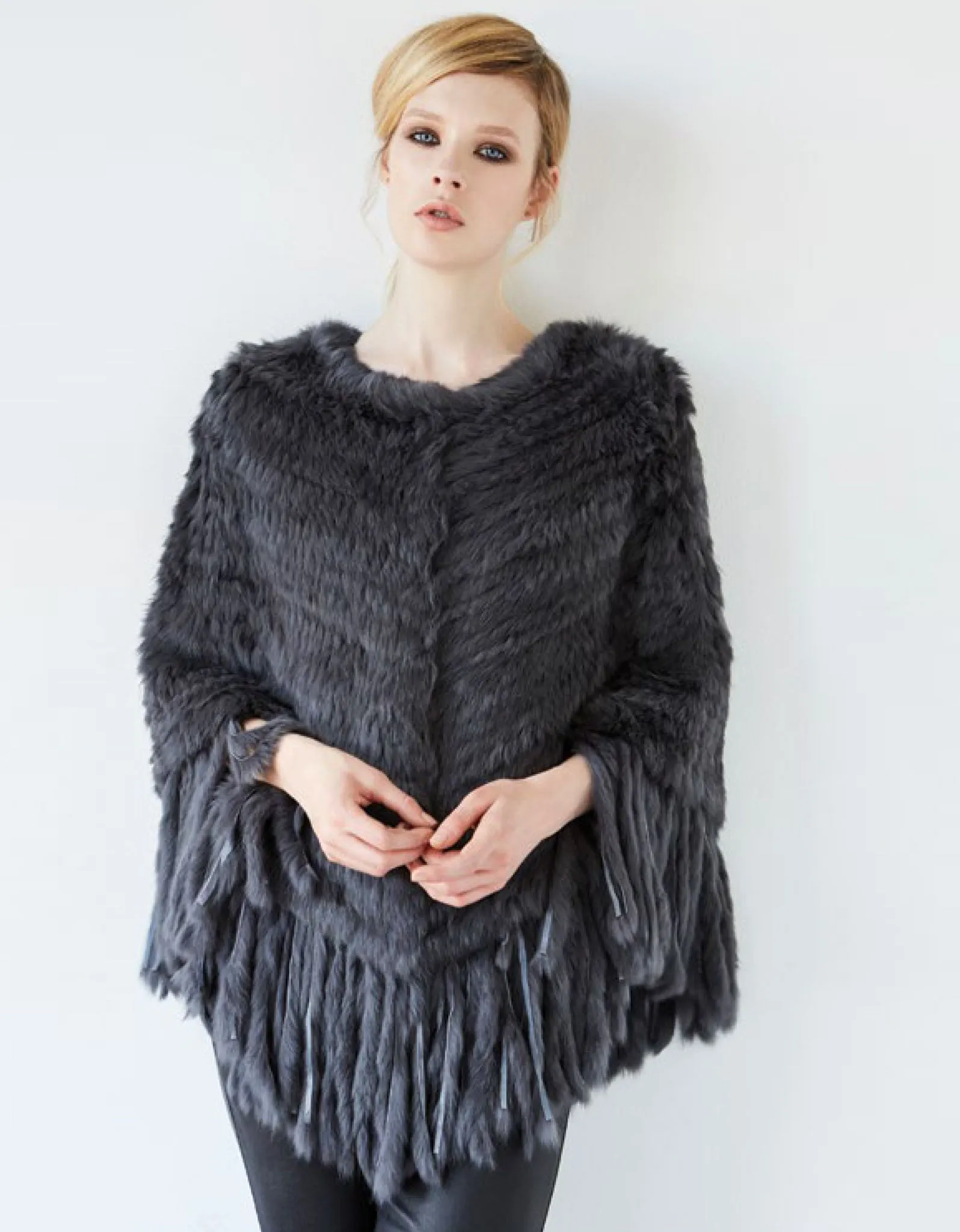 Arielle Tassel Poncho in Dark Grey