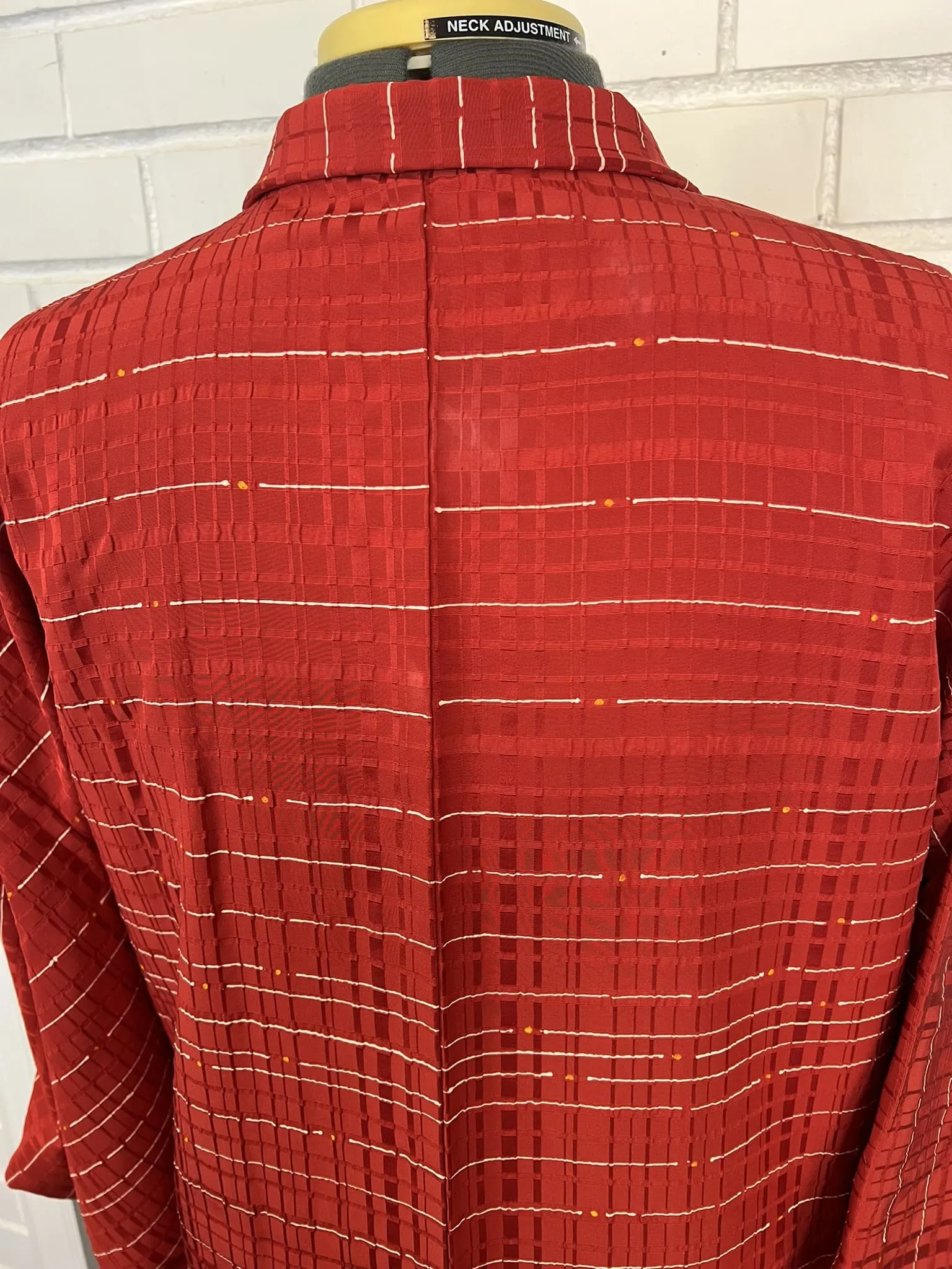 Authentic Women's Japanese Haori Kimono Jacket / Size Free, Striped pattern, Red