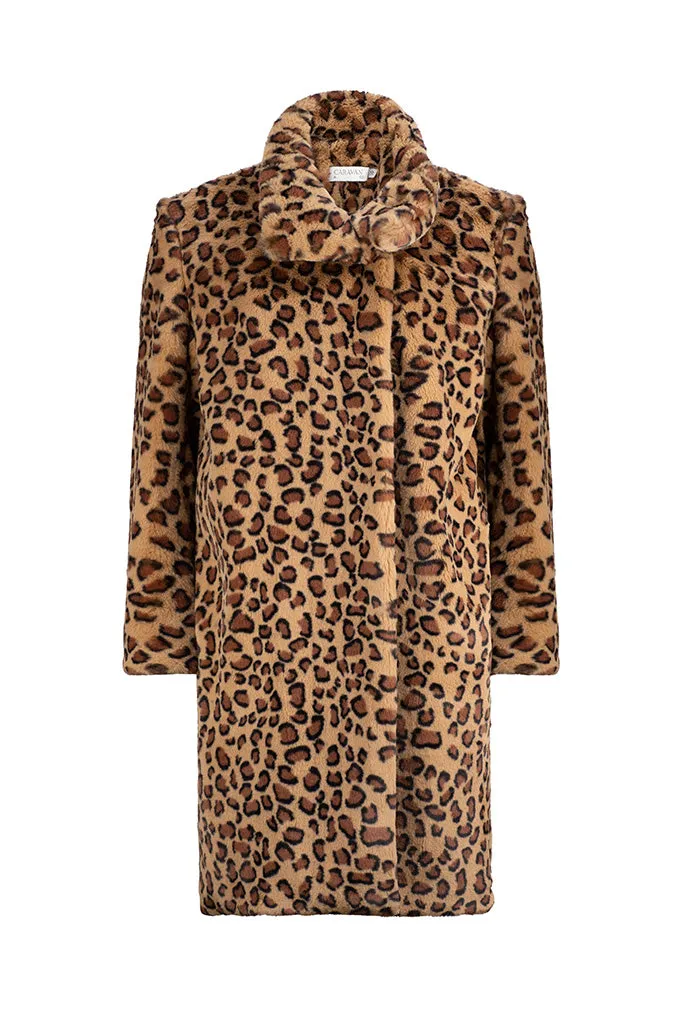 AVA Faux Fur Coat - Dark leopard