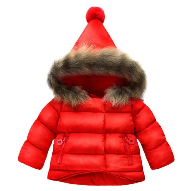 Baby Girls Boys Winter Jacket Kids Warm Outerwear Plus cotton Jacket Fashion Winter Coat Children's Clothing Hoodies with Ball