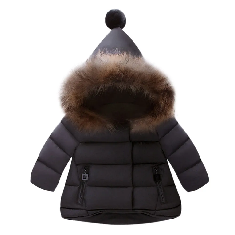 Baby Girls Boys Winter Jacket Kids Warm Outerwear Plus cotton Jacket Fashion Winter Coat Children's Clothing Hoodies with Ball