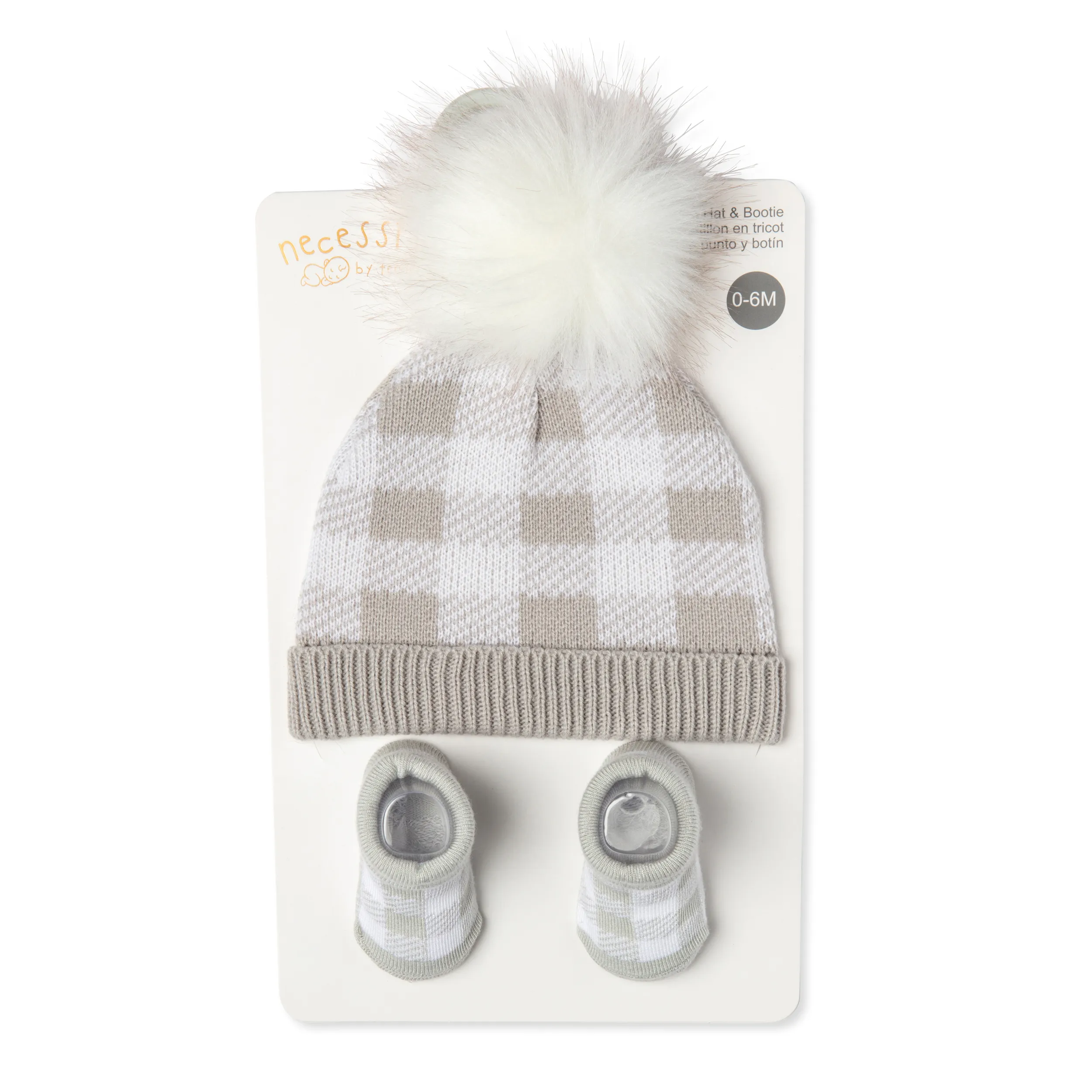 Baby's Plaid Hat and Booties Set - Grey