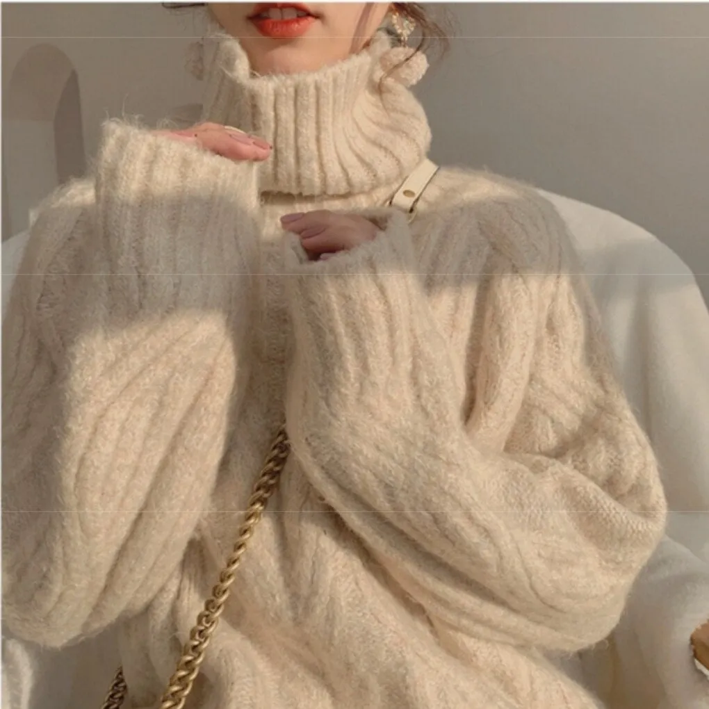 Back to College Joskaa Blue Turtleneck Woman Sweaters Autumn Winter 2024 Fashion Pullovers Raglan Sleeve Knitted Tops Pink White Casual Jumper