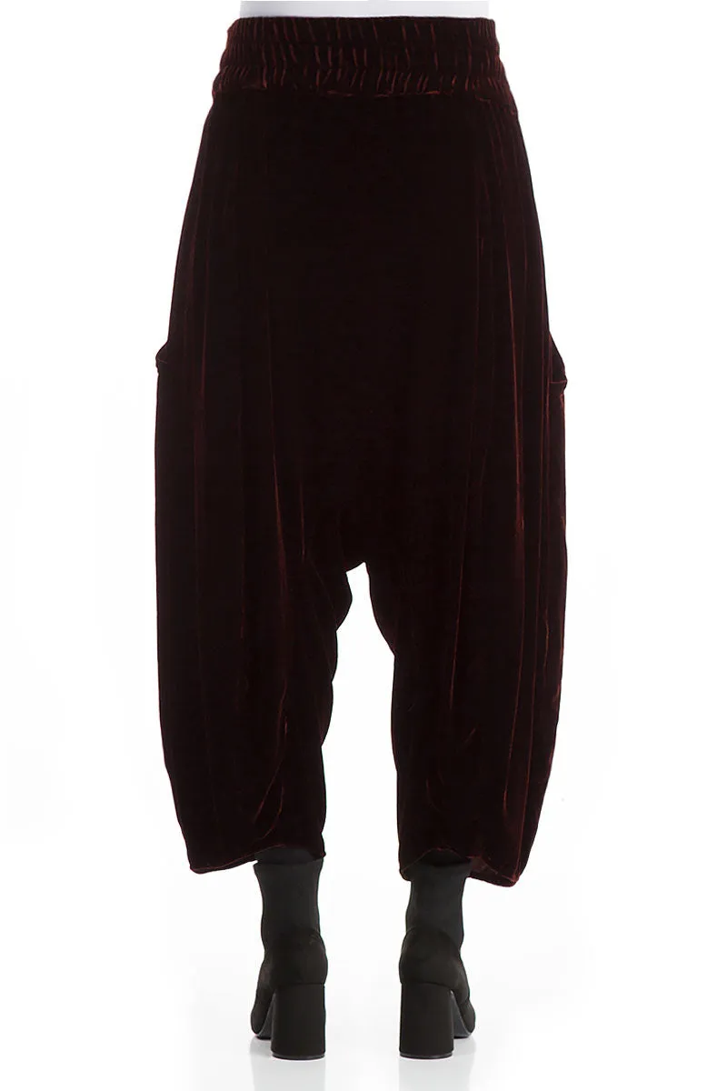 Baggy Loose Burgundy Silk Velvet Trousers