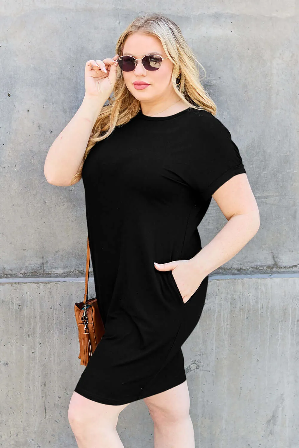 Basic Bae Bamboo Full Size Round Neck Dress with Pockets