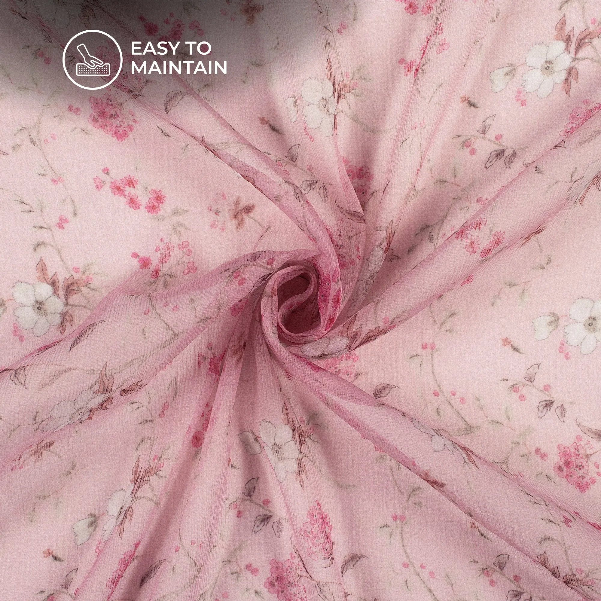 Beautiful Pink Floral Digital Print Bemberg Chiffon Fabric