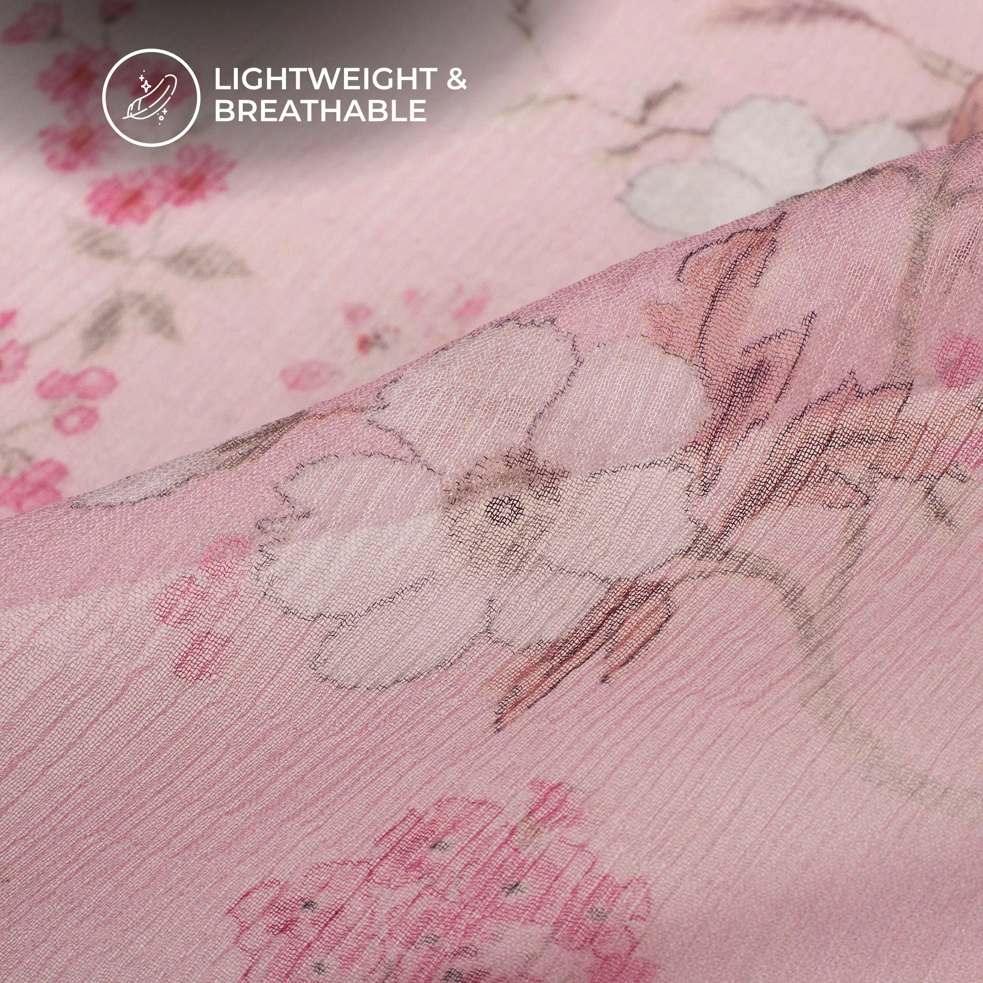 Beautiful Pink Floral Digital Print Bemberg Chiffon Fabric