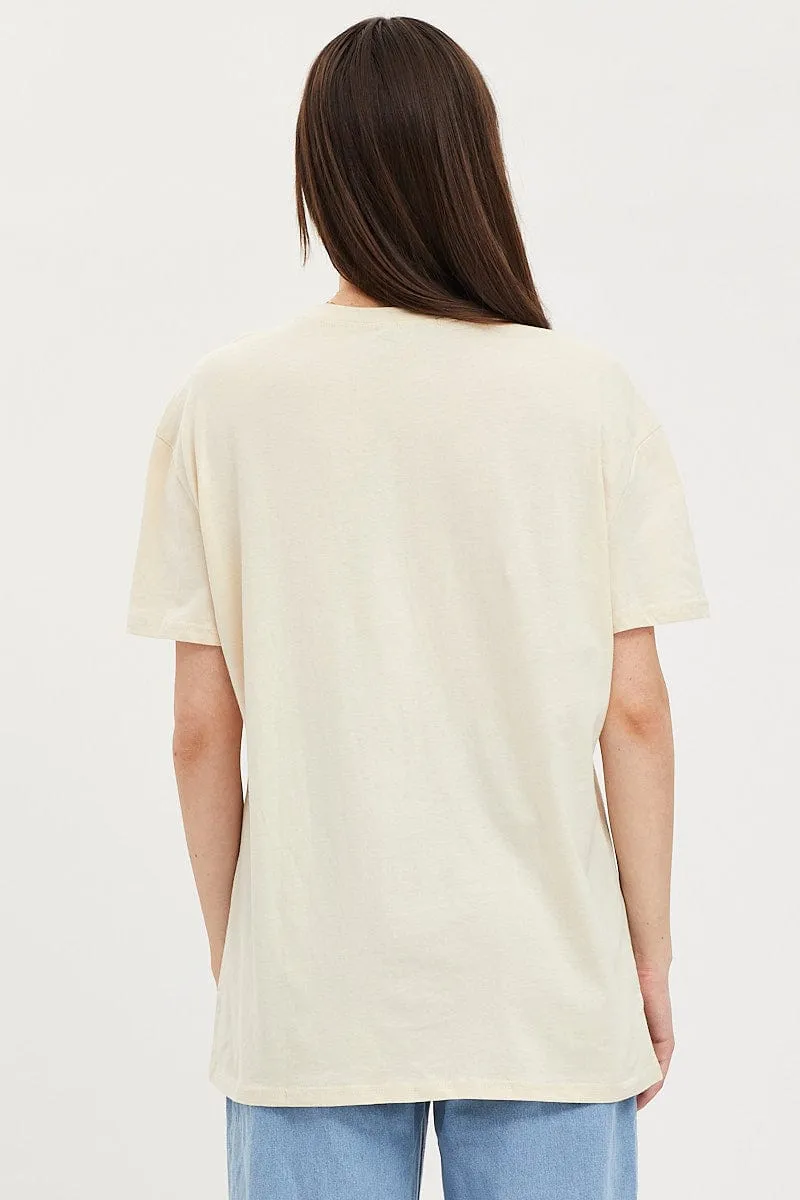 Beige Graphic T Shirt Short Sleeve