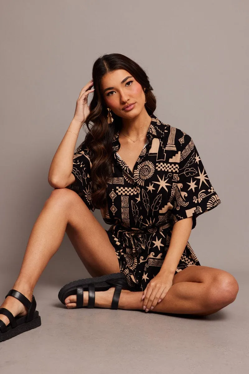 Black Abstract Oversized Playsuit