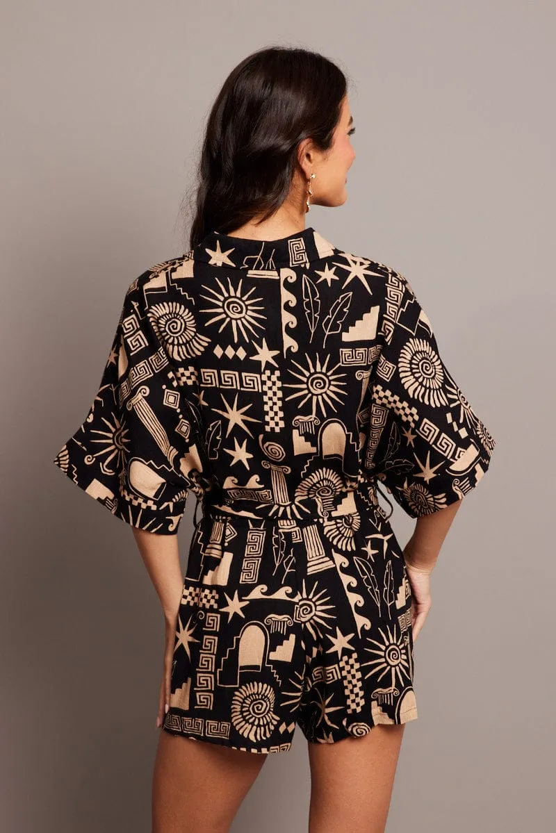 Black Abstract Oversized Playsuit