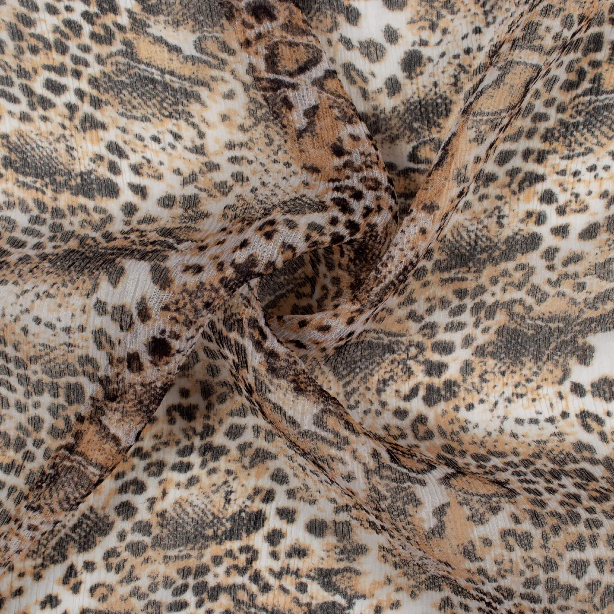 Black And Beige Animal Pattern Digital Print Bemberg Chiffon Fabric