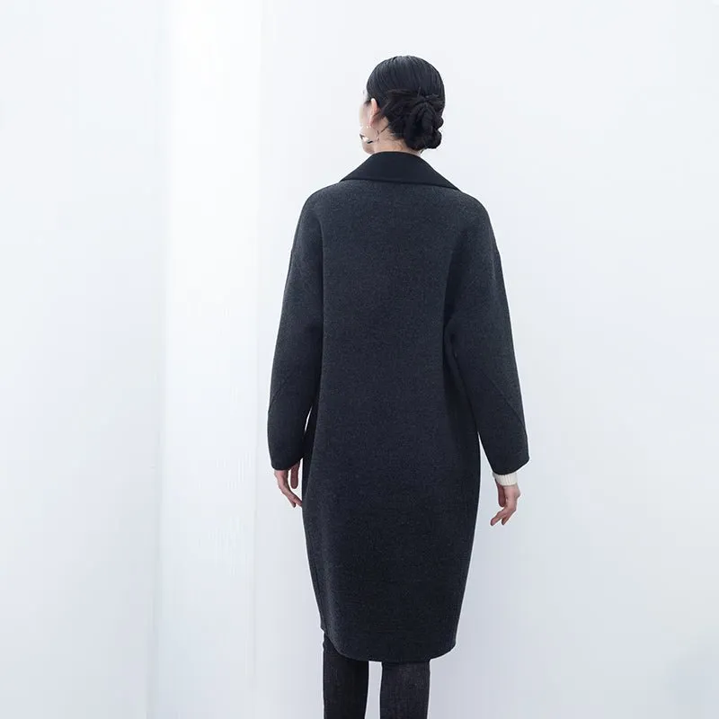 Black Double Face Long Wool Cashmere Trench Coats