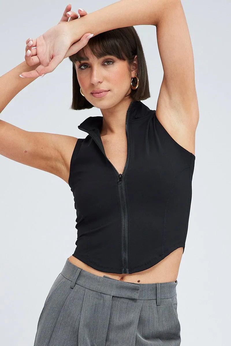 Black Zip Up Vest Activewear