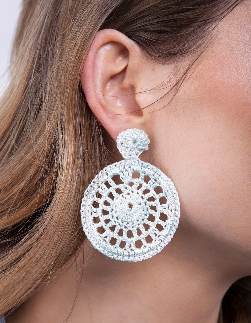 Blue Crochet Disc Earring