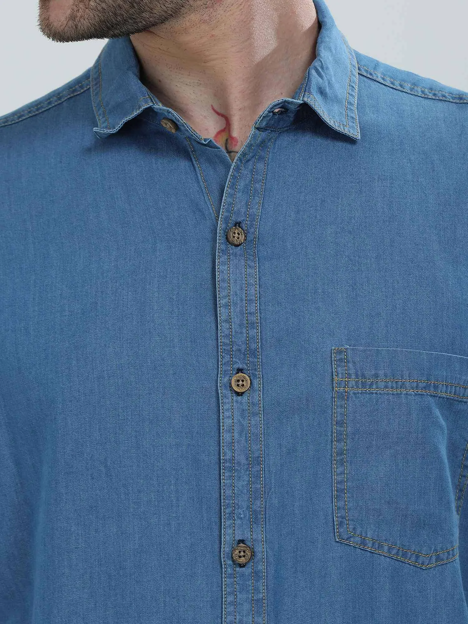 Blue Denim Single Pocket Full Sleeve Shirt