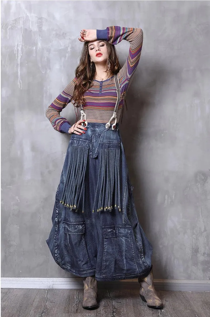 Boho Overalls Denim Dress