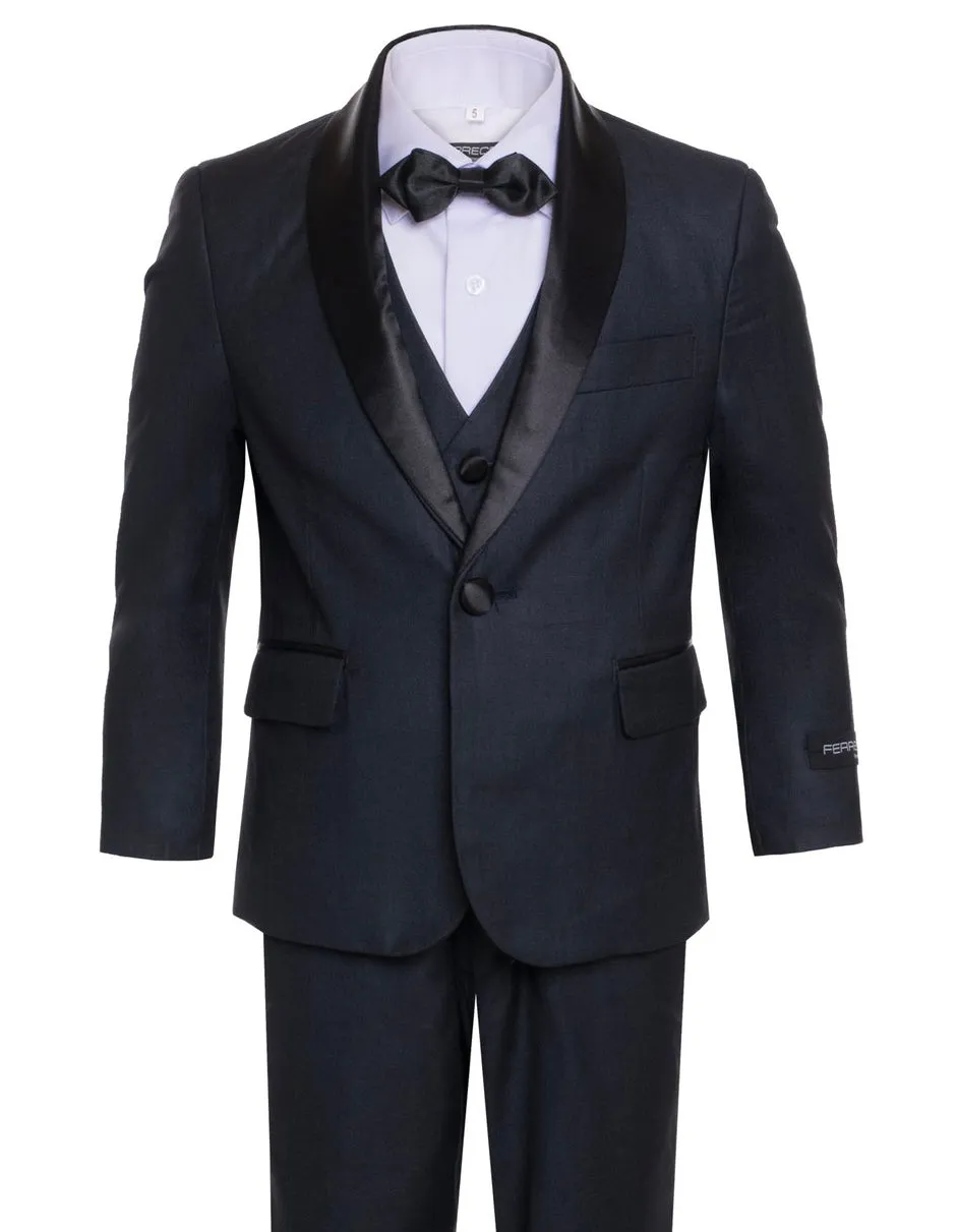 Boys Vested Shawl Collar Tuxedo in Navy