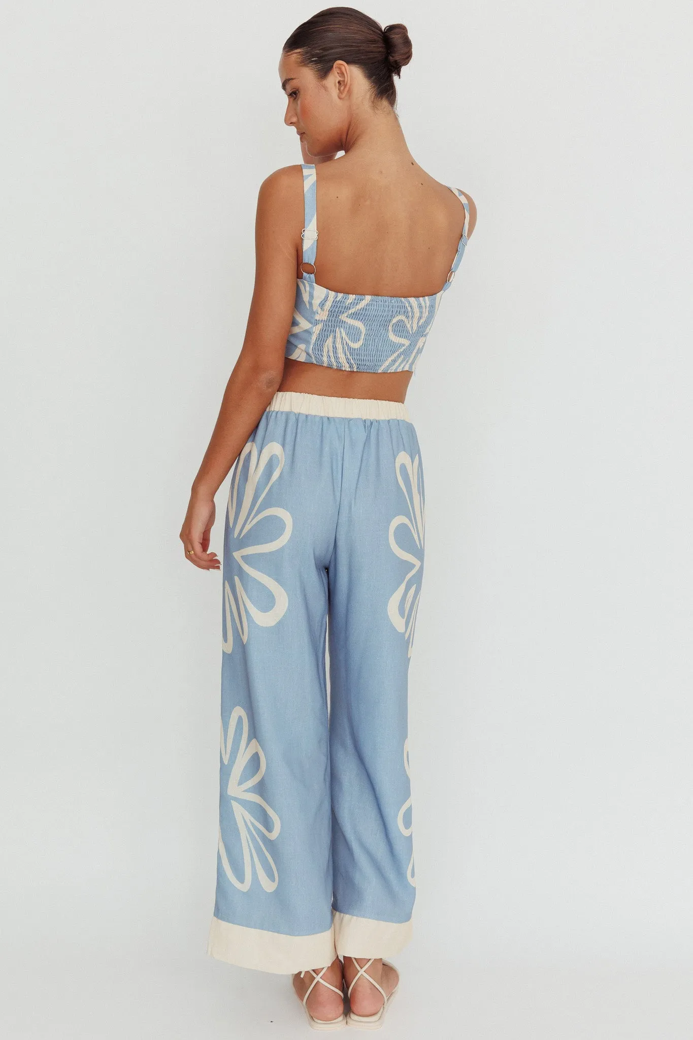 Briar Floral Wide Leg Pants Beige Blue