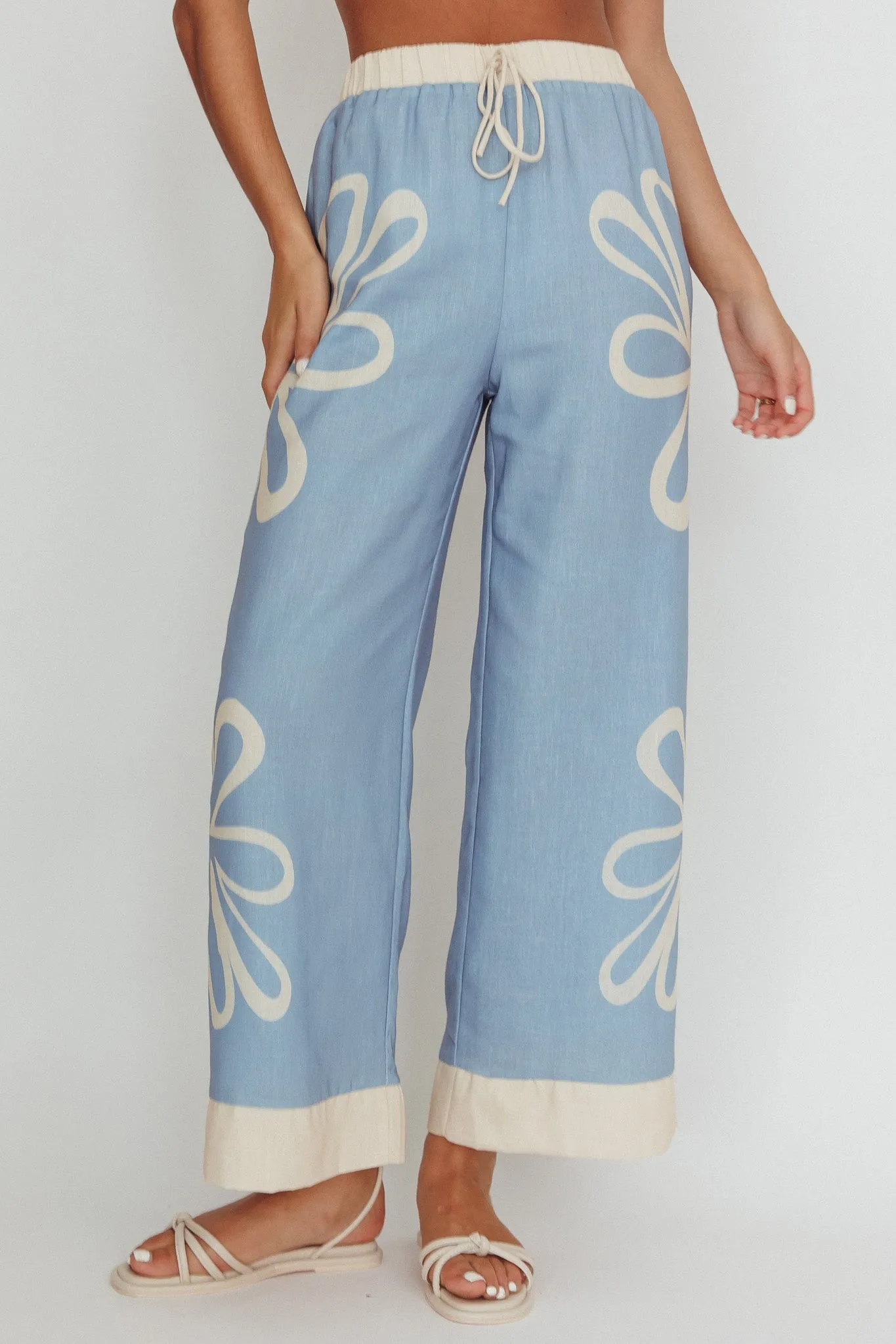 Briar Floral Wide Leg Pants Beige Blue