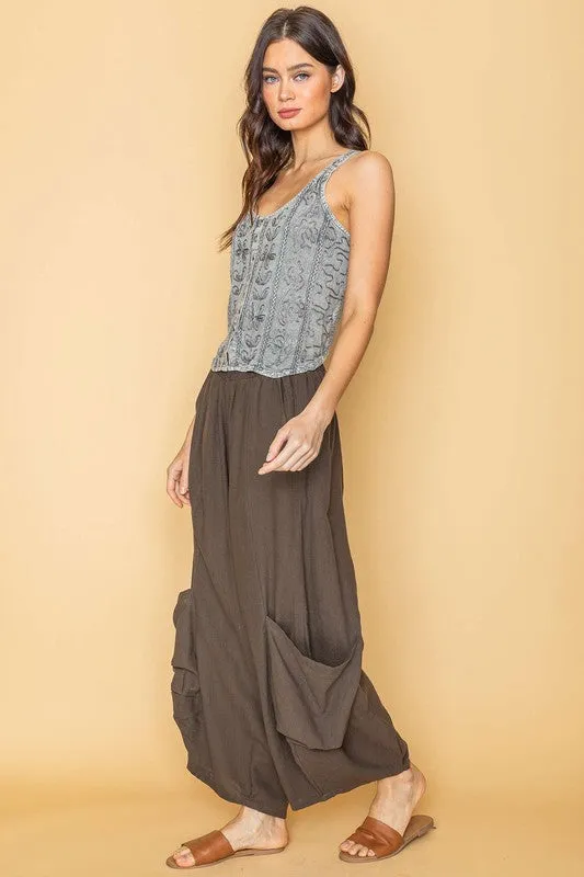 Brown Boho Style Cargo Pants