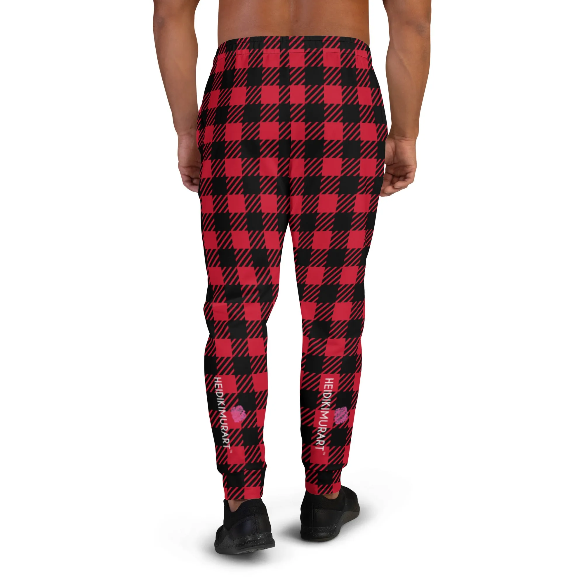 Buffalo Red Plaid Men's Joggers, Tartan Plaid Mens Plaid Joggers, Red Plaid Sweatpants - Made in USA/EU/MX