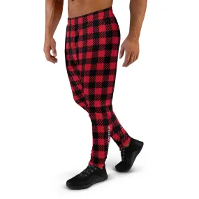 Buffalo Red Plaid Men's Joggers, Tartan Plaid Mens Plaid Joggers, Red Plaid Sweatpants - Made in USA/EU/MX