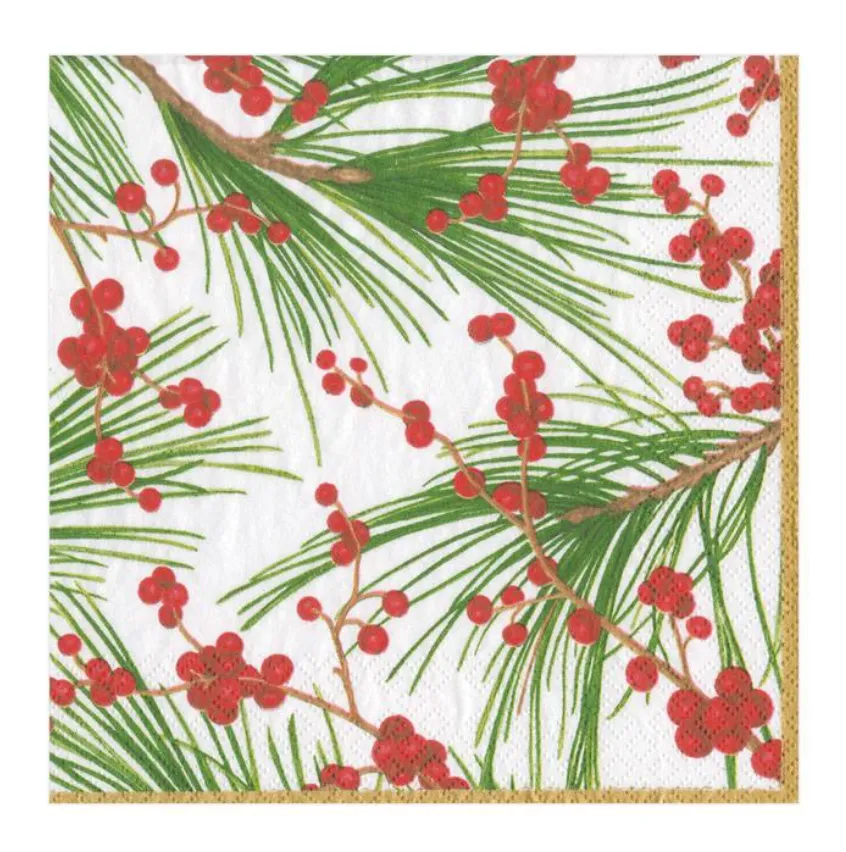 Caspari Berries and Pine Cocktail Napkins - 20pk