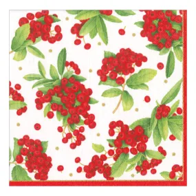 Caspari Christmas Berry Dinner Napkins – Red - 20pk