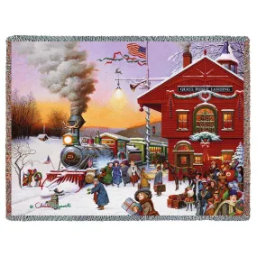 Charles Wysocki© Whistle Stop Christmas Woven Throw Blanket