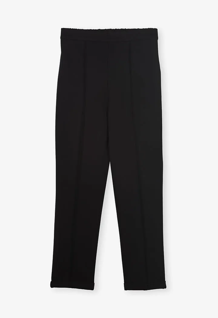 Choice Rib Detailed Solid Trousers Black