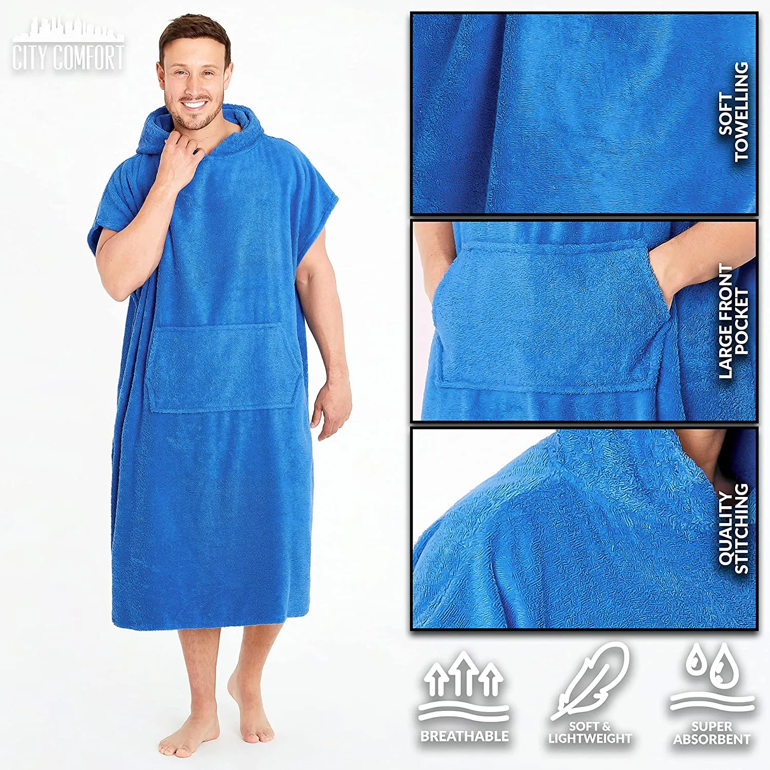 CityComfort Beach Towel for Adults Robes Women Men Cotton Towelling Poncho