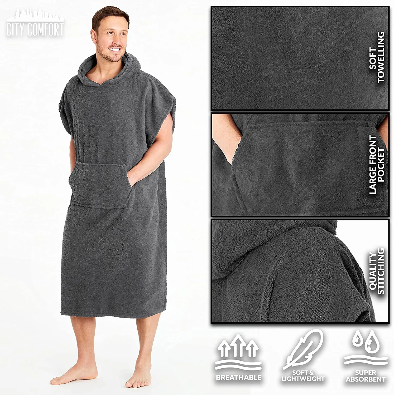 CityComfort Beach Towel for Adults Robes Women Men Cotton Towelling Poncho