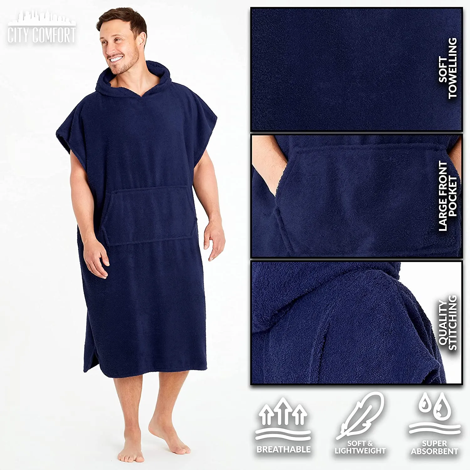 CityComfort Beach Towel for Adults Robes Women Men Cotton Towelling Poncho