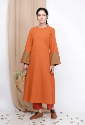 Color Blocked Rust Orange A-line kurta