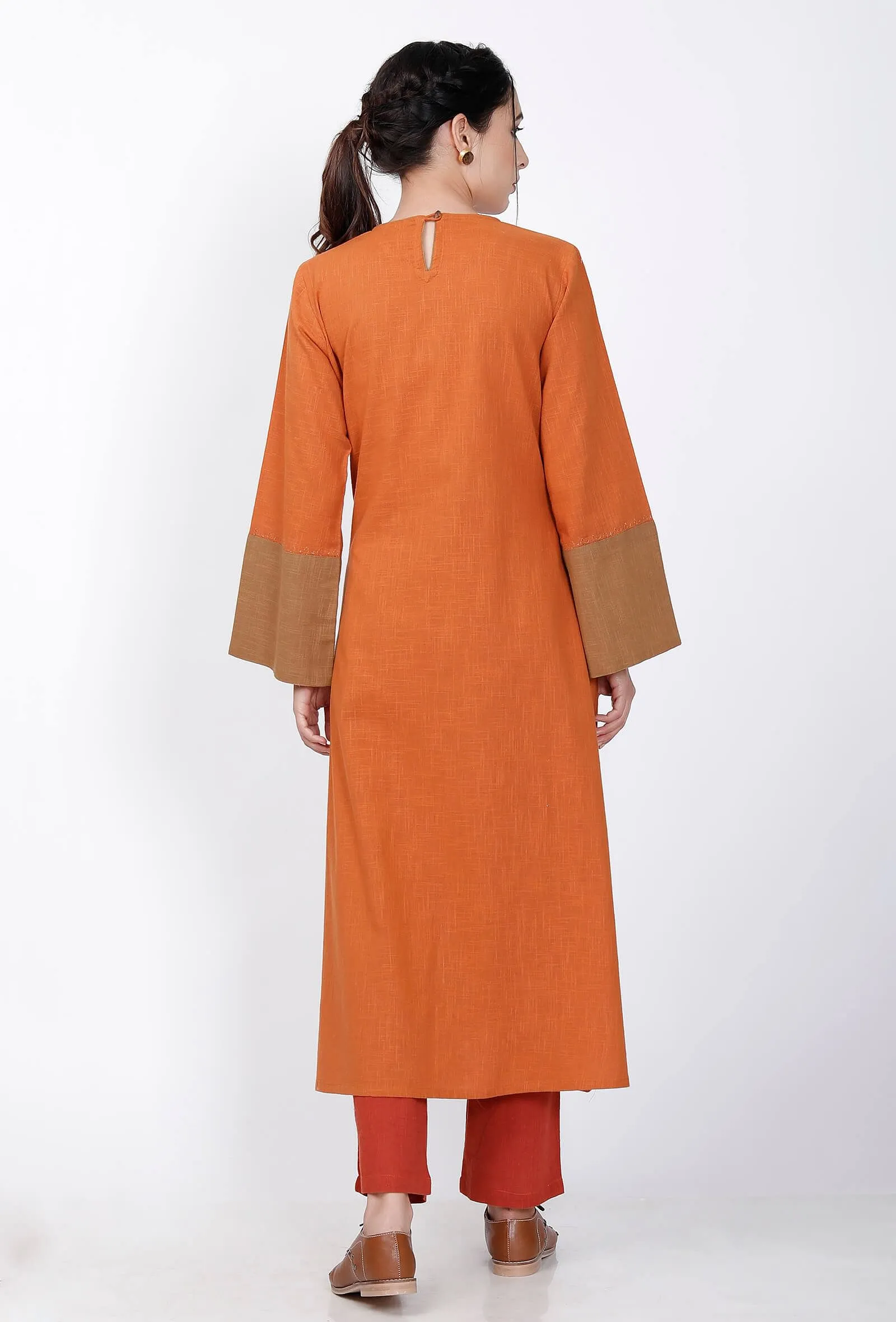 Color Blocked Rust Orange A-line kurta