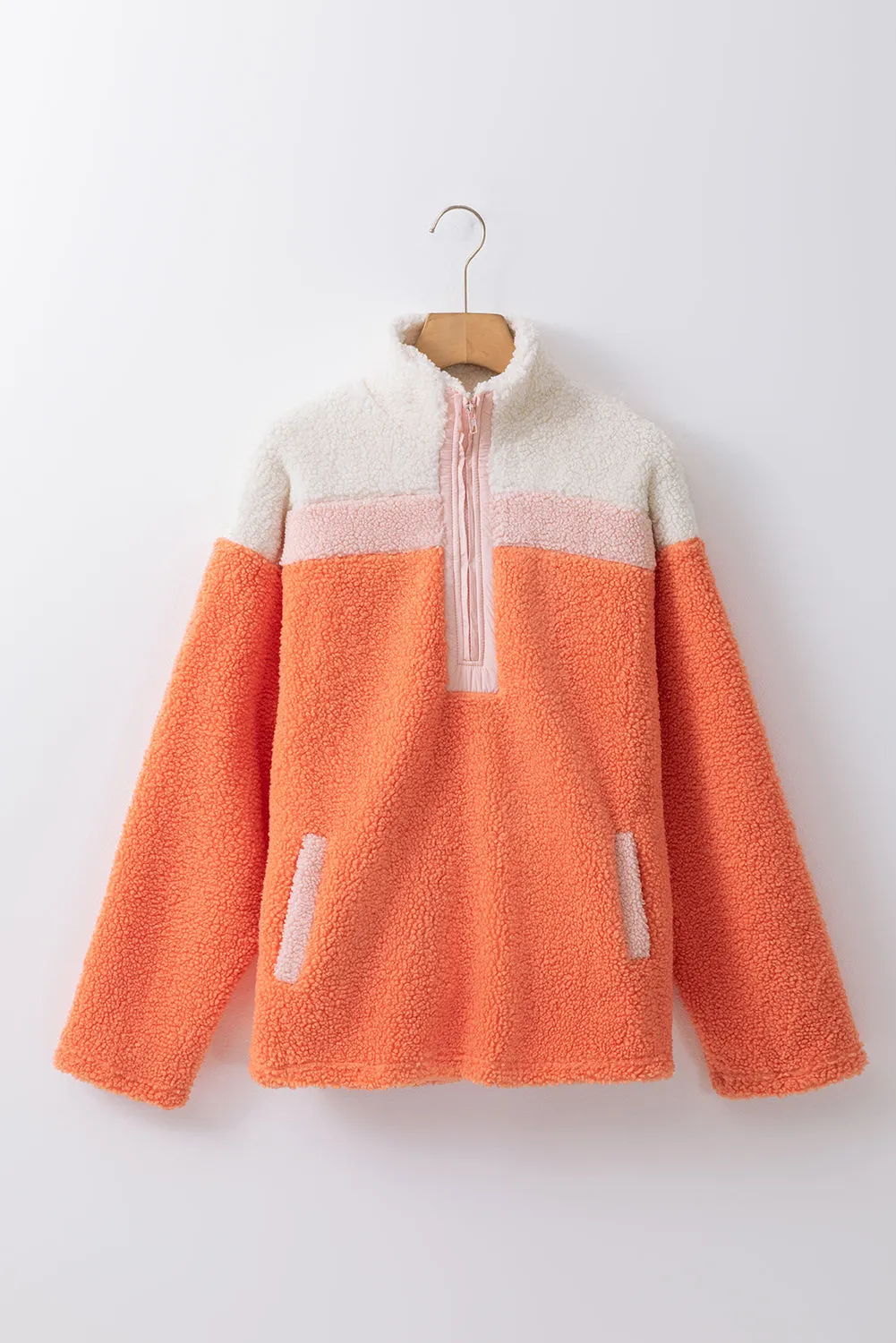 Colorblock Half Zipper Sherpa Sweatshirt