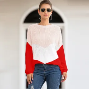 Colorblock Knitting Long Sleeve Pullover Sweater 