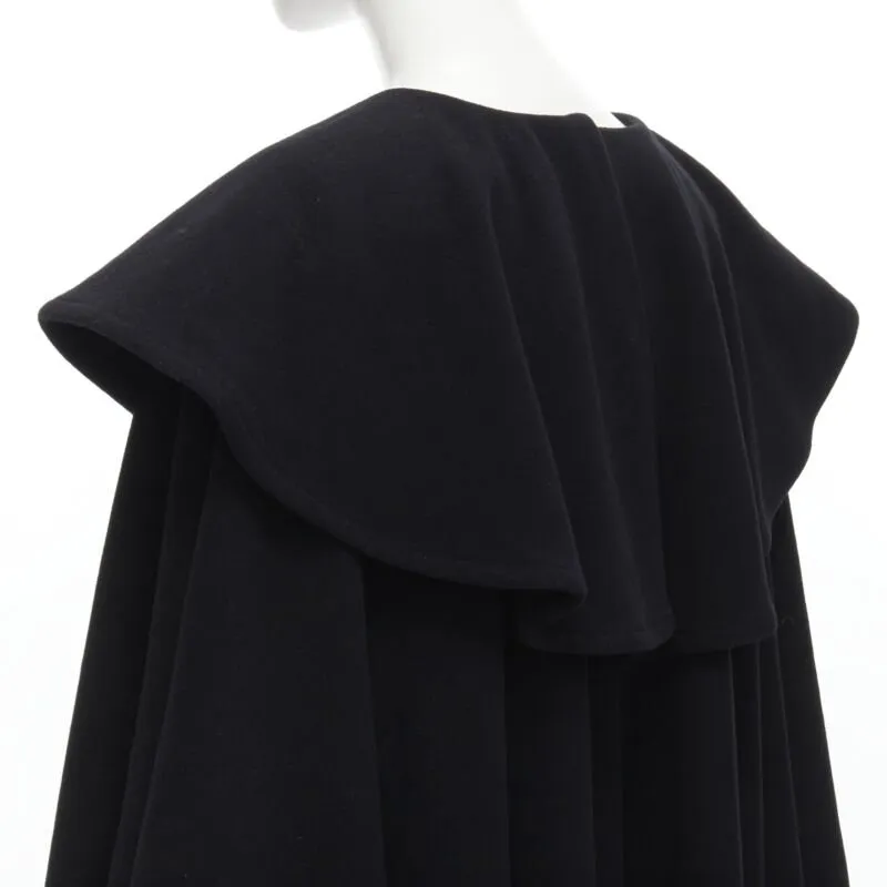 COMME DES GARCONS Vintage 1980s black wool wide ruffle collar circle poncho cape