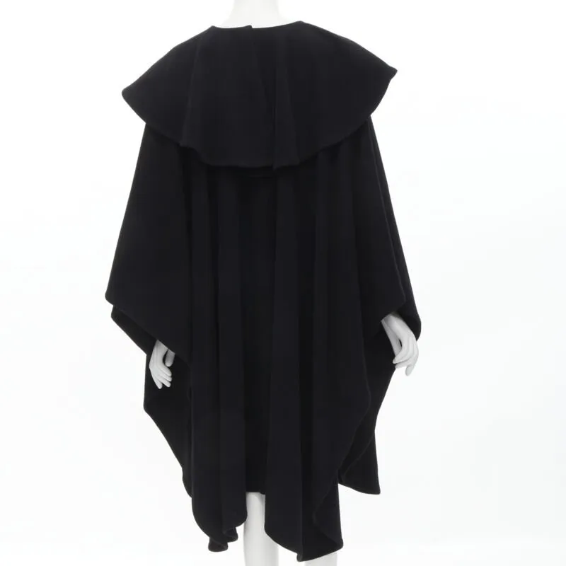 COMME DES GARCONS Vintage 1980s black wool wide ruffle collar circle poncho cape