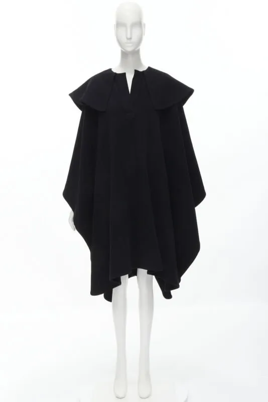 COMME DES GARCONS Vintage 1980s black wool wide ruffle collar circle poncho cape