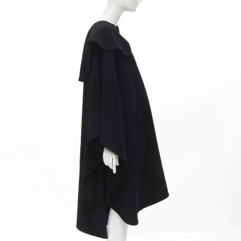 COMME DES GARCONS Vintage 1980s black wool wide ruffle collar circle poncho cape