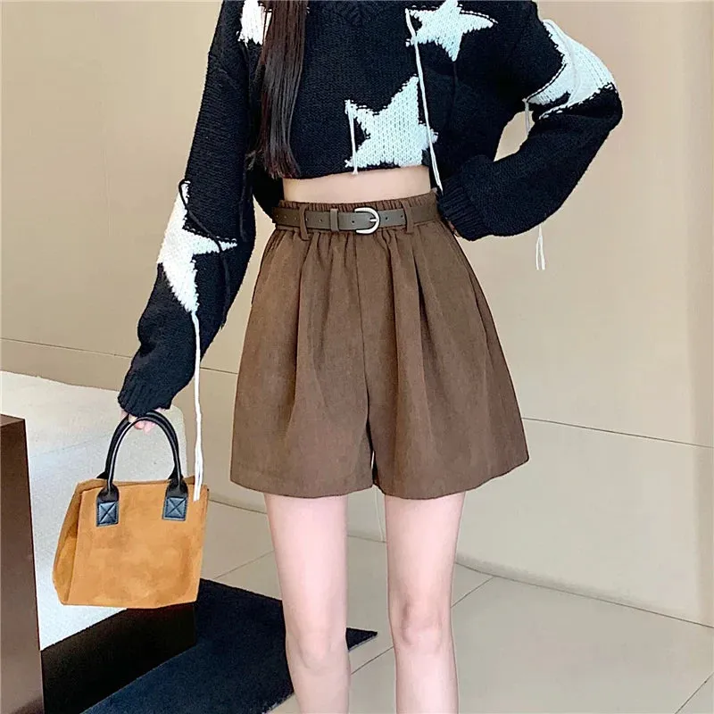 Corduroy High Waist Wide-leg Fashion Short for Autumn Winter