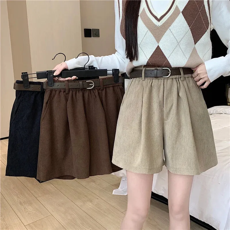 Corduroy High Waist Wide-leg Fashion Short for Autumn Winter