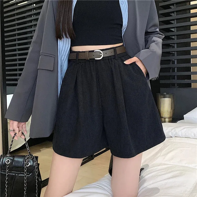 Corduroy High Waist Wide-leg Fashion Short for Autumn Winter