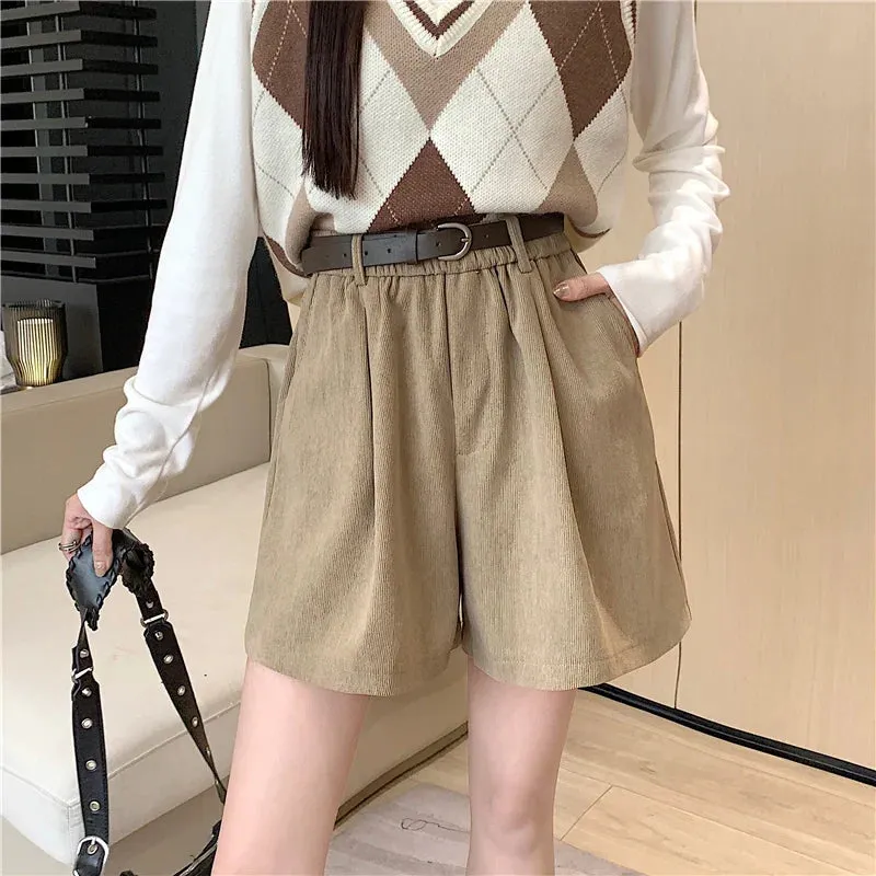 Corduroy High Waist Wide-leg Fashion Short for Autumn Winter