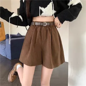 Corduroy High Waist Wide-leg Fashion Short for Autumn Winter